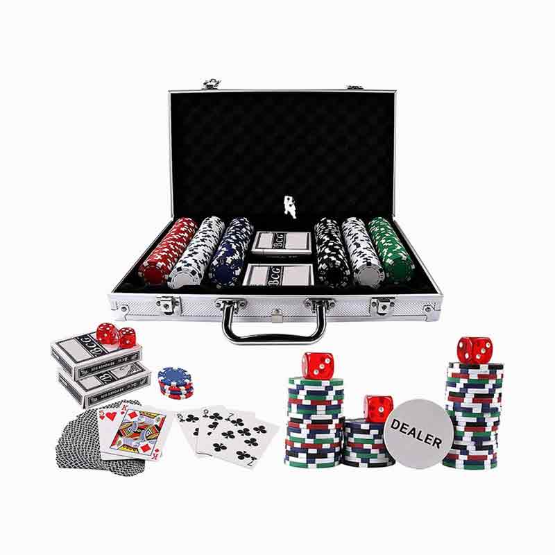 300psc Texas Hold'em pokerové čipy sú umiestnené v hliníkovej skrinke